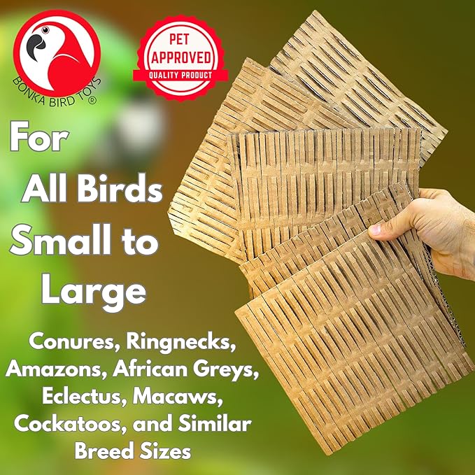 3455 Five 6" x 6" Cardboard Shred Mat Soft Cardboard Bird Toy for Extra Small Small Medium Large and Extra Large Birds Cage Chewing Shredding Foraging Enrichment