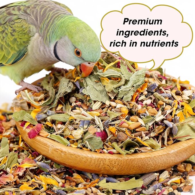 Abizoo Cockatiel & Conure Birds Foods Treats Seed Supplement for Love Birds Quaker Parrot Parakeets Digestive Health & Feather Support with Chia Flax Seeds Calendula Natural Comida para Pajaritos
