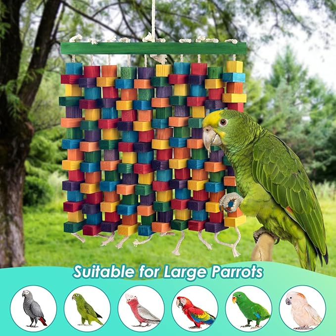 DBNESS Large Bird Toy, 20in Parrot Toys for Cage, Multicolored Natural Chew Wooden Blocks for Medium to Large Macaws, Amazon, African Grey, Cockatoos