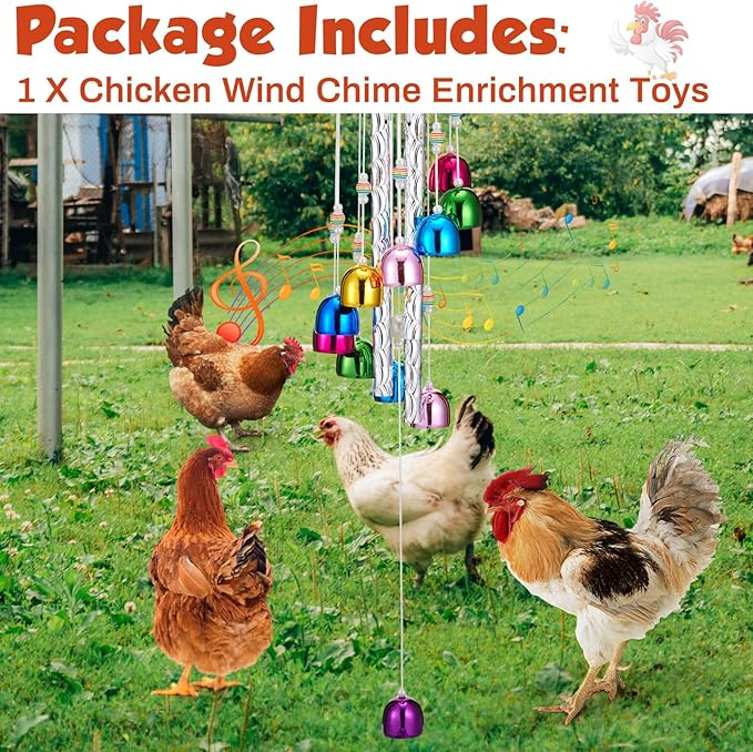 WinnerWhy Chicken Chew Toys for Coop Silver Chicken Wind Chime Enrichment Toys Art Hanging Decoration for Bird Parrot Parakeet Budgerigar Lovebird
