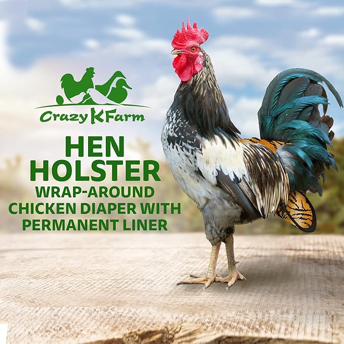 Hen Holster Premium Starter Kit - Bird Diaper, Wrap Around for Hens, Roosters, Ducks - Leak-Proof, Comfortable Bird Harness with Sewn-in Liner, Secure Hook & Loop Closure - XL, Tiger