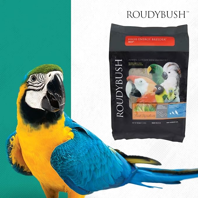 Roudybush High Energy Breeder Food for Breeding & Weaning Birds - Scientifically Formulated Bird Feed - Bird Food Pellets w/ Corn, Wheat, Soy - Nutritious & Healthy Feed for Birds (Nibles, 25lb)