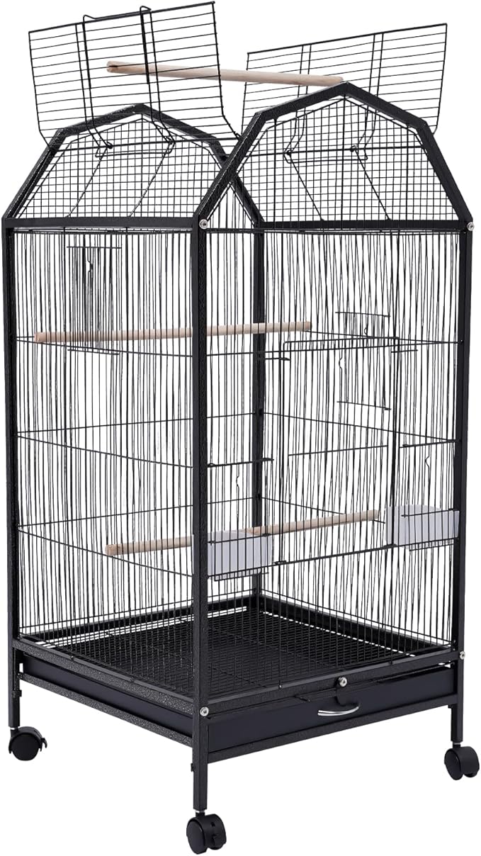 Parakeet Bird Cage with Stand, Metal Pet Bird Flight Cages, Large Finch Bird Cage. for Conure Canary Parekette Macaw Finch Cockatoo Budgie Cockatiels Parrot Pet House,Black