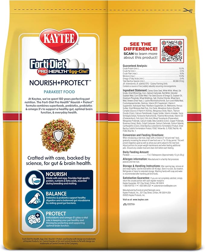 Kaytee Forti-Diet Pro Health Egg-Cite Nourish+Protect Parakeet, Supports Breeding and Molting, Nutrition Backed by Science, Digestive Health, 5 pounds