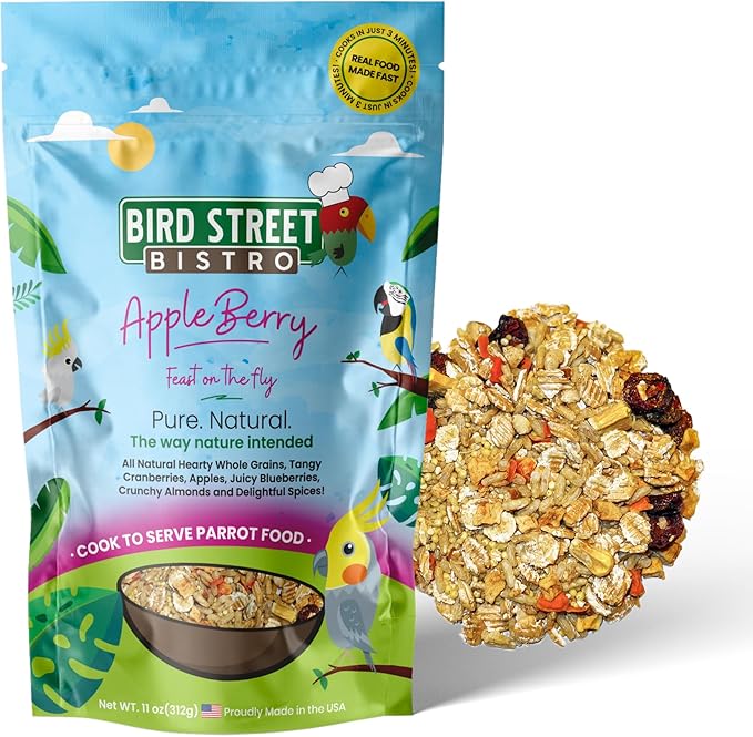 Bird Street Bistro Parrot Food -Parrot Food - Cooks in 3-15 min w/Natural Grains, Legumes, Non-GMO Fruits, Vegetables & Health-Oriented Spices
