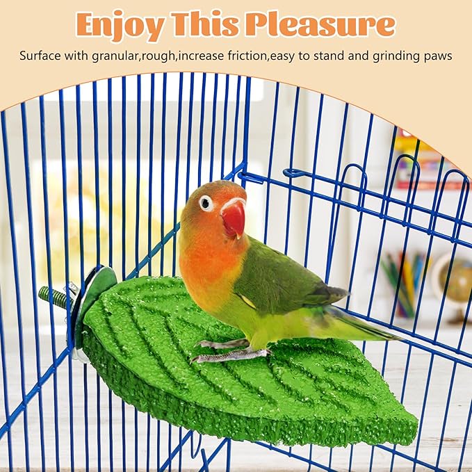 3 Pcs Parrot Perch Resin Bird Beak Grinding Stone Leaf Shape Perch Stand Foot Clawing Trimmer Bird Cage Accessories for Cockatiels Conures Budgies Lovebirds (Green)
