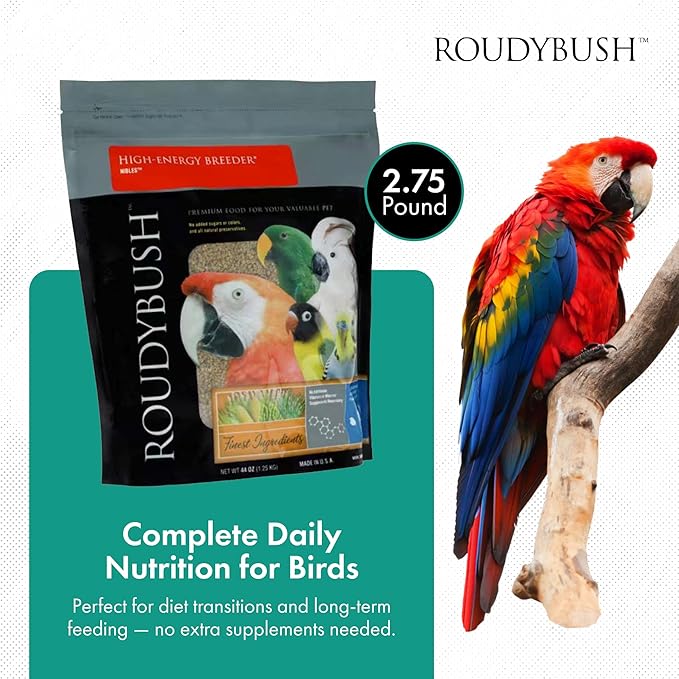 RoudyBush High Energy Breeder Food for Breeding & Weaning Birds, Daily Food for Birds, Formulated Pellets with Corn, Wheat & Soy, Higher-Energy Option for Breeding Homes, Small Pellet, 44 OZ