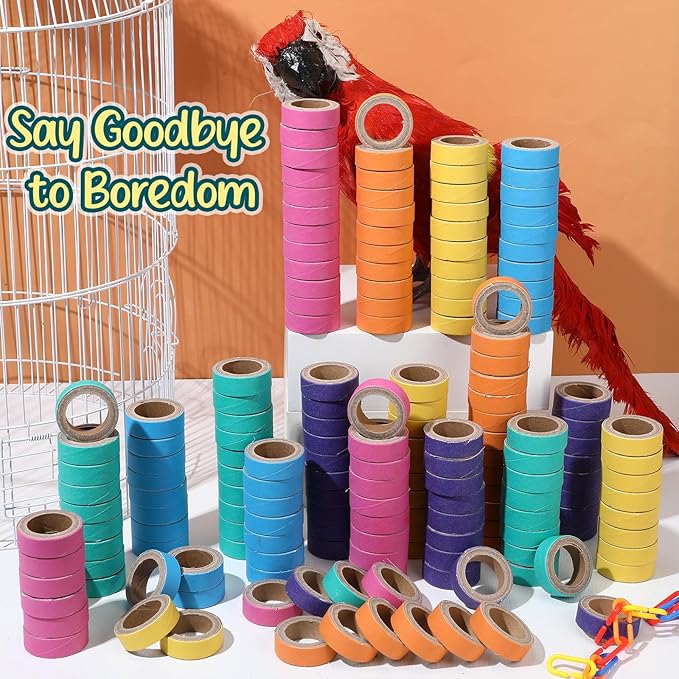 Skyygemm 120 Pcs Bagels Bird Toys Bulk for Parrots Cardboard Core Bird Toy Chewing Shredding Foraging Play Foot for Medium and Large Parrot Mini Macaws African Grey Cockatoos