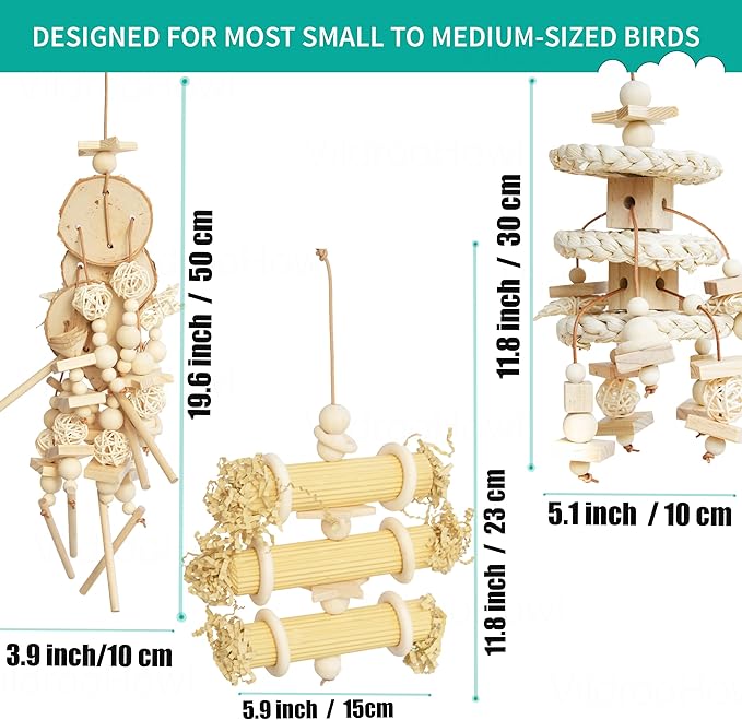 6 Pcs Natural Bird Toys for Parrots - Seagrass Swing, Loofah, Wood & Corn Husk Chew Toy Set - Shredding Enrichment Kit for Small to Medium Cockatiels, Parakeets, Conures, Budgies