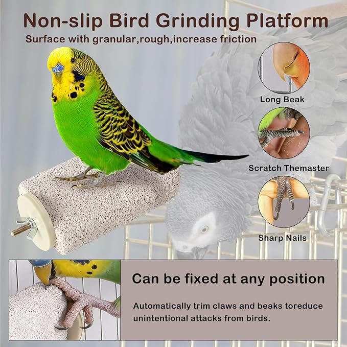 4pcs Bird Perch Stands Foot Claws Trimmer Beak Grinding Stone Parrot Climbing Chewing Toys Cage Accessories for Small Medium Birds Budgies Lovebird Conure (Large)