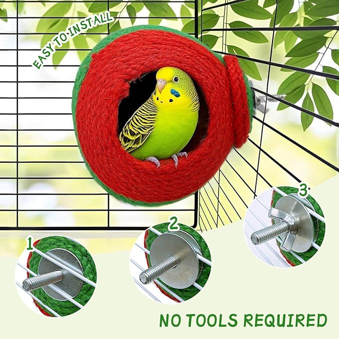 Bird Nest,Parrot Breeding House,Parakeet Natural Coconut Shell Hut,Hanging Budgie Nesting House with Coconut Fiber,Cockatiel Bed for Conure Lovebird Finch Birds