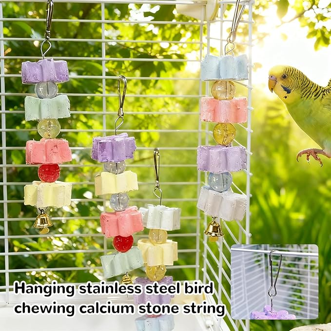 4Pieces Parrot Beak Trimmer Bird Beak Grinding Stone Teeth Lava Block Mineral Calcium Rock Chewing Toys with Bell for Parakeet Conure Budgies Rabbit Chinchilla Hamster