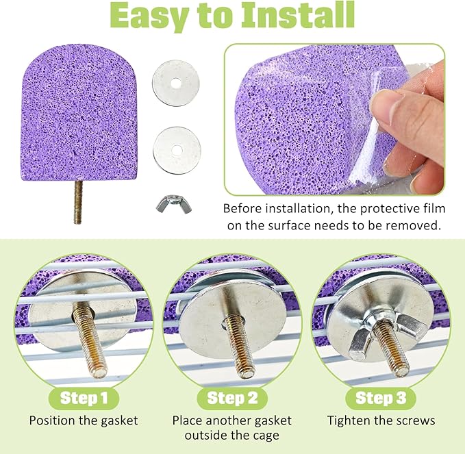 BNOSDM 4 Pcs Bird Beak Grinding Stone Chew Toy Parrot Calcium Perch Bird Stand Platform Parakeet Cage Accessories for Budgies, Cockatiels, Conures, Lovebirds, Finch (Purple)