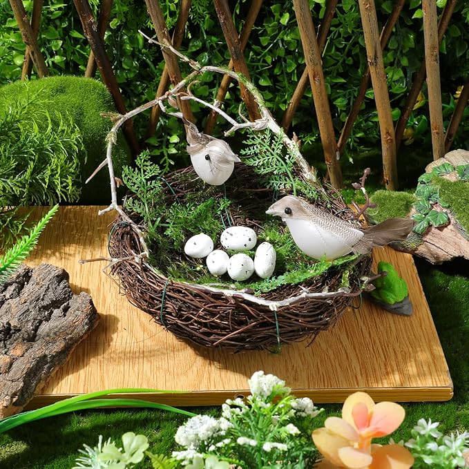 Hemoton 6" Bird's Nest with 5 Artificial Foam Eggs, Natural Swallow Rattan Birds Nests for Crafts, Natural Easter Decorations for Home Garden Party, Nido De Pajaros