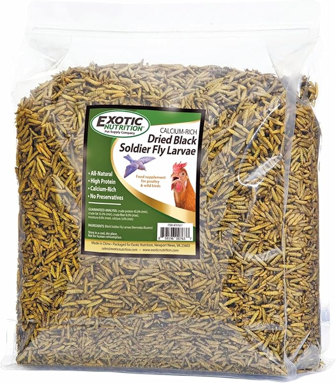 Exotic Nutrition 20 LB Bulk Dried Black Soldier Fly Larvae - High-Calcium Insect Treat - Chickens, Wild Birds, Bluebirds
