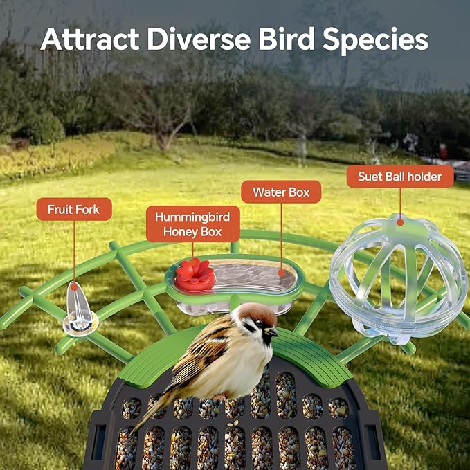 Wild Bird Feeders for Outdoors: 2L Large Capacity Bird Feeder with 4 in 1 Food Tray, Waterproof, Easy Mount, Suitable for Finch, Cardinal, Safflower and Other Birds, Gift for Birdlovers