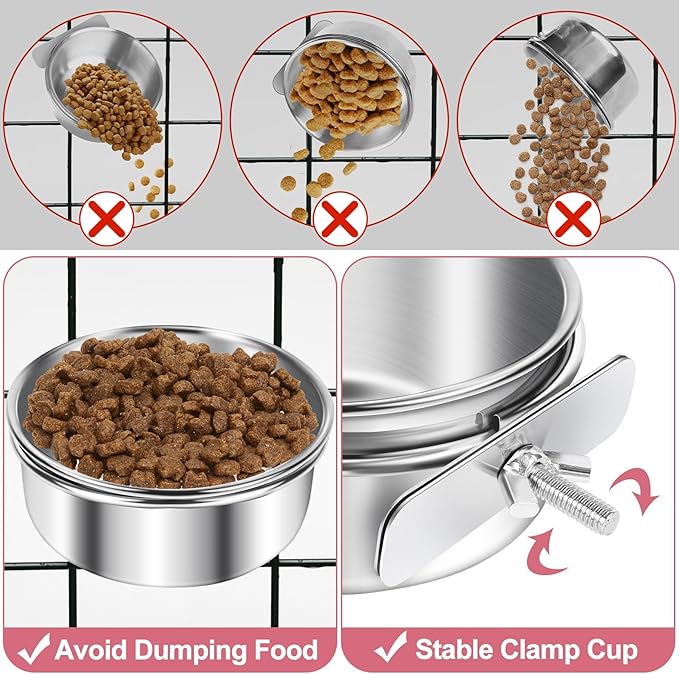 ToLanbbt 4 Pcs Stainless Steel Bird Food Bowls Bird Water Bowls with Clamp Holder, Parrot Feeding Dish Cups Parrot Cage Coop Feeders for Cockatiel Conure Budgie Parakeet Macaw Lovebird Small Animal, M