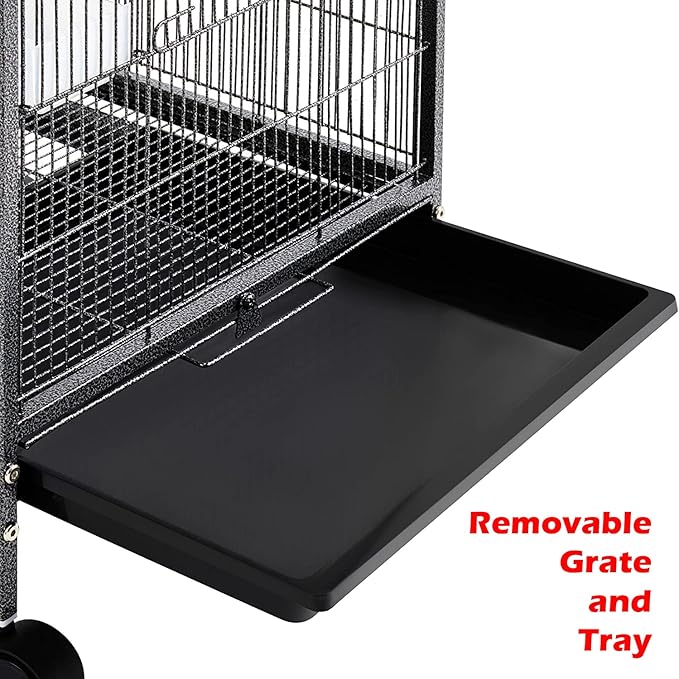 36-Inch Deluxe Sturdy Wrought Iron Bird Flight Open Play Top Cage with Rolling Stand for Parrots Conure Lovebird Cockatiel