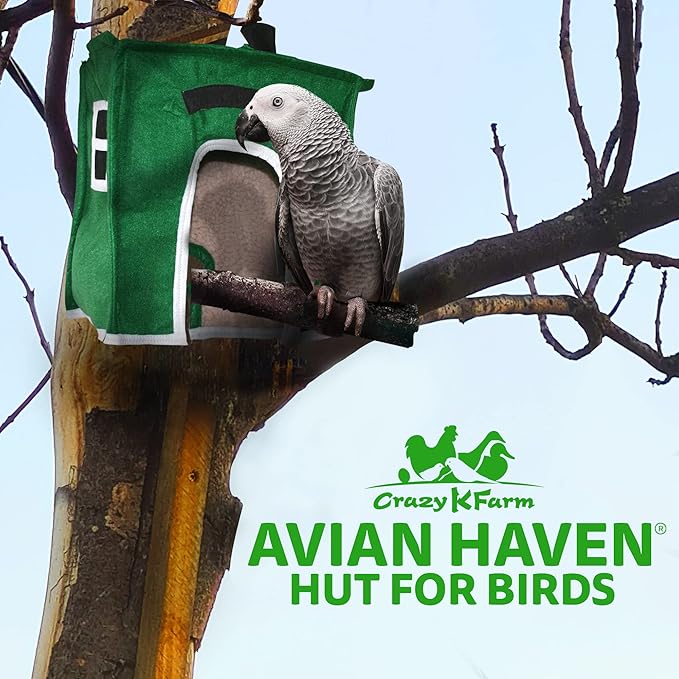 Crazy K Farm - Avian Haven Bird Hut, Comfy Bird Snuggle Hut, Plush Pet Bird Hut for Sleeping and Snuggling, Hanging Bird Cage Hut with Sherpa, Cozy Bird Cage Accessories Large, Green