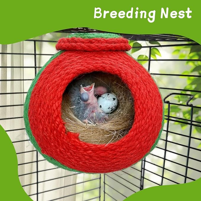 Bird Nest,Parrot Breeding House,Parakeet Natural Coconut Shell Hut,Hanging Budgie Nesting House with Coconut Fiber,Cockatiel Bed for Conure Lovebird Finch Birds