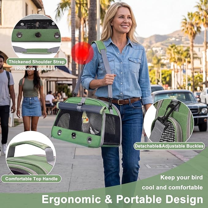Bird Carrier, Lightweight Breathable Bird Backpack, Portable Wild Bird Carrier with Standing Perch for Parrot Travel Vet Visit (Black)