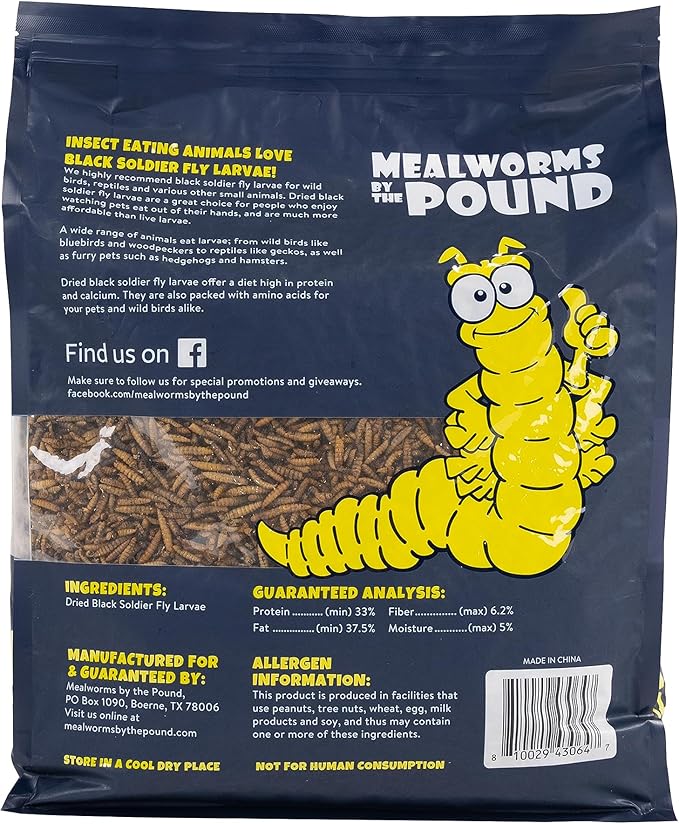 Dried Black Soldier Fly Larvae (5 lbs) - More Calcium Than Mealworms - Treats for Chickens, Wild Birds, & Reptiles