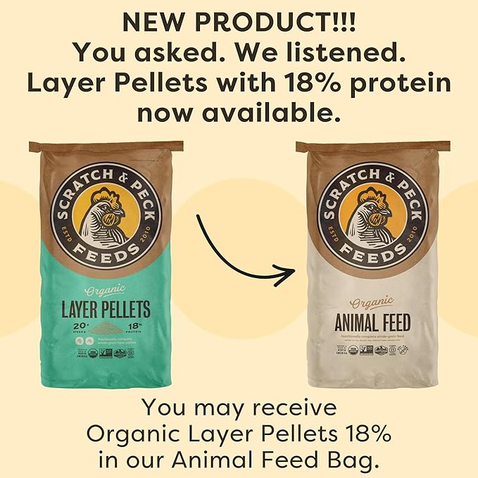 Scratch and Peck Feeds Organic Layer Pellets 18% - 25-lbs (2-Pack) - Premium Chicken and Duck Feed Formulated with Sustainable Grub Protein, Vitamins, and Minerals