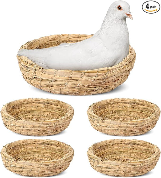 Patelai 4 Pcs Bird Nest Handmade Woven Flat Base Dove Bird House Breeding Nest Small Animal Cage Accessories for Pigeon Parrot Budgie Parakeet Cockatiel Hamster Gerbil Pig(8.66 Inch)