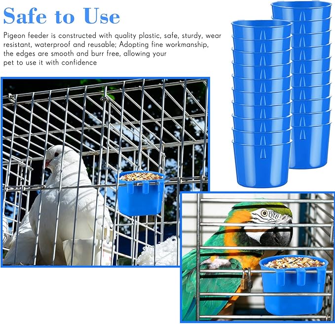Sumind 60 Pcs Cage Cups Chicken Feeder Birds Hanging Feeders Seed Bowl 8 oz Plastic Water Bowl Hanging Chicken Gamefowl Waterer Feeding Watering Dish Coop Cups for Parrot Parakeet Poultry(Blue)