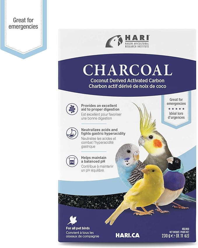Hari Bird Charcoal, Coconut Derived Activated Charcoal, Aid in Digestion and Eliminate Toxins, Hagen Supplement for All Birds, 8.11 oz
