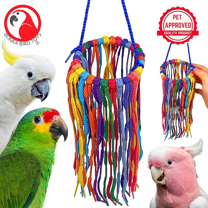 Bonka Bird Toys 51213 Large Aglet Heaven 9" Hanging Cotton Shoelace Ring Toy for Medium to Large Birds Like Eclectus Amazons African Greys