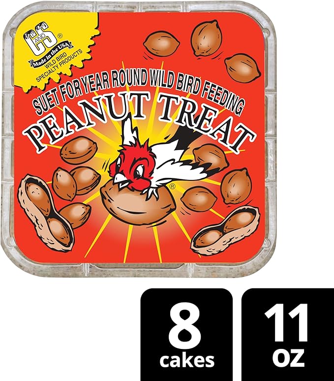 C&S Peanut Suet Treat, Suet Cakes for Wild Birds Including Nuthatches, Woodpeckers and Chickadees, Pack of 8
