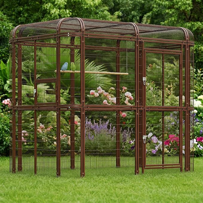 87-Inch Heavy Duty Walk-in Bird Cage – Large Outdoor Aviary Metal Birdcage with Stand, 7.22x5.25x6.8ft Flight Space for Macaw, Budgie, Conure, Lovebird, Parakeet, Cockatiel