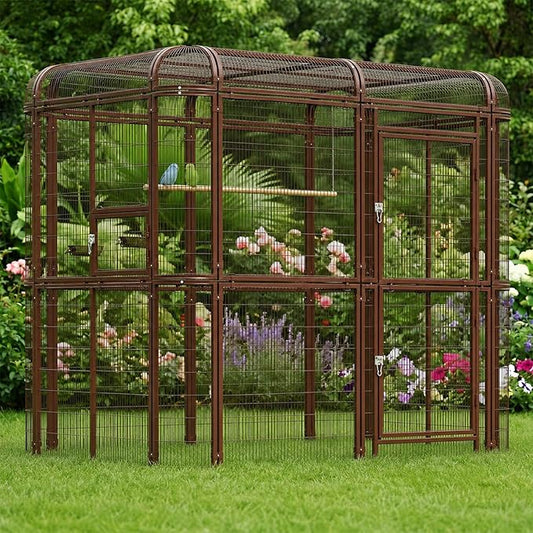 87-Inch Heavy Duty Walk-in Bird Cage – Large Outdoor Aviary Metal Birdcage with Stand, 7.22x5.25x6.8ft Flight Space for Macaw, Budgie, Conure, Lovebird, Parakeet, Cockatiel