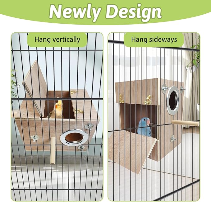 Tfwadmx Bird Wood Breeding Box Lovebirds Nesting Station House Aviary Cage Clear View Window for Parakeet Cockatiel Peony Finch Conure Budgie Parrots Tits Finches and Other Wild Birds