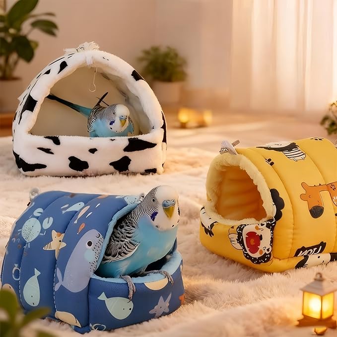 Warm Bird Nest House Plush Birds Hut Bed Hanging Hammock Sleeping Bed Bird Snuggle Cave Hanging Tent for Parrot Parakeet Cockatiel Conure African Grey Macaw-Wild Ocean