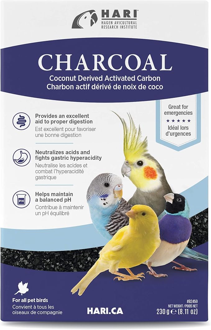 Hari Bird Charcoal, Coconut Derived Activated Charcoal, Aid in Digestion and Eliminate Toxins, Hagen Supplement for All Birds, 8.11 oz