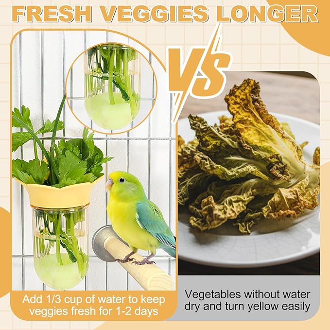 4 Pcs Millet Holder for Bird Cage Feeder Parrot Vegetable Veggies Holder No Mess Bird Feeder Cups for Fruit with Water Storage to Keep Fresh Hanging Cage for Parakeet Macaw Lovebirds