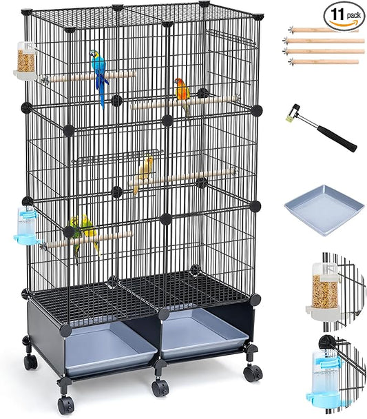 VISCOO Upgraded Encrypted 46-Inch Bird Cage, with Wooden Perches, Metal Parakeet Cage with Slide-Out Tray, Water Bottle&Feeder, Bird Cages for Parrot,Parakeets,Cockatiel,Lovebird,Small Mid-Sized Birds