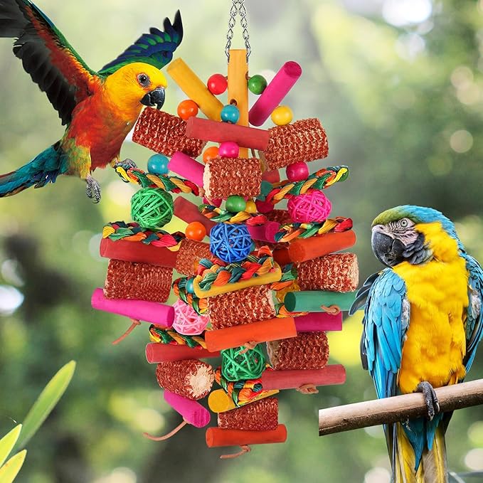 Kyouki Parrots Toys for Cockatiels, Budgies, Conures, Lovebirds, Quakers, Parrotlets, Caiques, Senegals, Meyer's & Other Small/Medium Birds - Natural Chewing & Foraging Toy with (Colored Corn Husk)