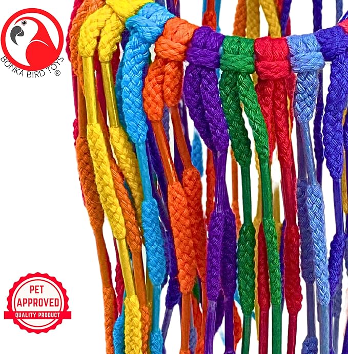 Bonka Bird Toys 51213 Large Aglet Heaven 9" Hanging Cotton Shoelace Ring Toy for Medium to Large Birds Like Eclectus Amazons African Greys
