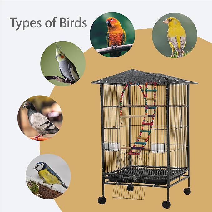 Large Parakeet Cage,Small Bird Cage,Cockatiel Cage for Birds with Covers,Parrot Cage Accessories for Finch,Cockatiels,Conure Bird,Budgie,Pigeon,Canary,Lovebird,Quaker (Meduim Birdcage)