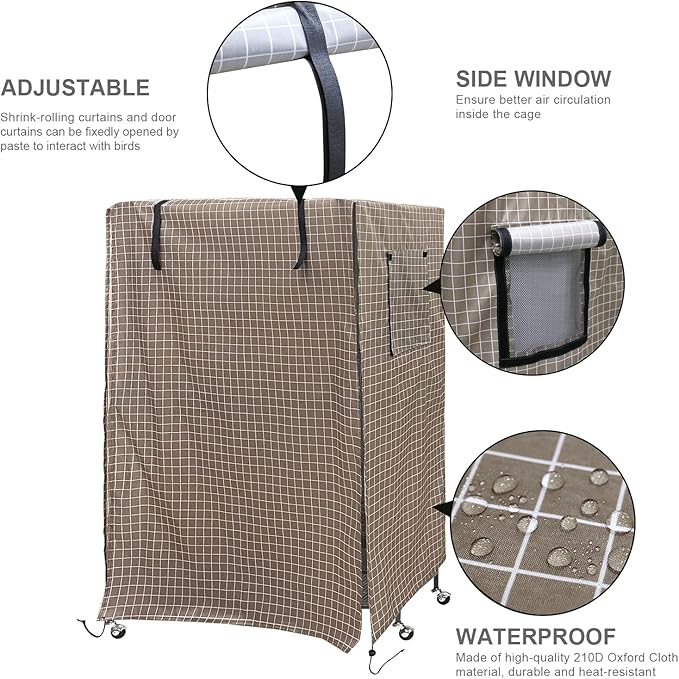 Ymiko Birdcage Cover Universal Windproof Cage Cover with Side Window Light Blocking for Large Bird Cages Hamster Cages Cat Cages Dog Cages (Black)