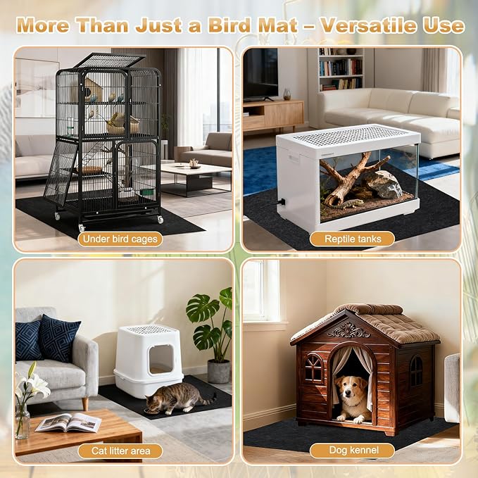 39x39 Inch Bird Cage Floor Mat, Under Pet Cage Mat for Large Bird Cage, Dog Kennels, Absorbent/Waterproof and Non Slip Felt Mat, Protect the Floor, and Easy to Clean