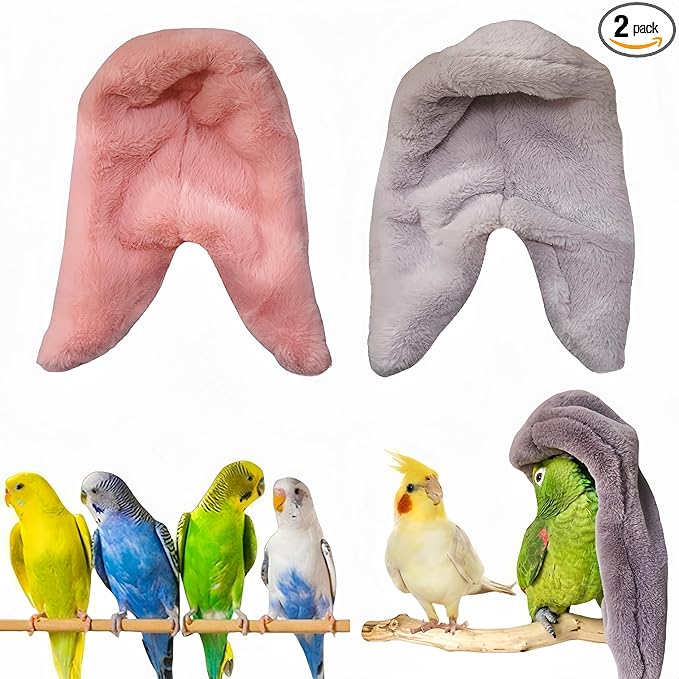 2Pcs Bird Blanket for Cage Bird Cozy Corner Fleece Parrot Snuggle Hut Warm Bird Nest House Bed Hanging Hammock Bird Shelter Bed for Parakeets Cockatiels Conure Lovebird Finch-Pink&Grey