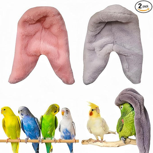 2Pcs Bird Blanket for Cage Bird Cozy Corner Fleece Parrot Snuggle Hut Warm Bird Nest House Bed Hanging Hammock Bird Shelter Bed for Parakeets Cockatiels Conure Lovebird Finch-Pink&Grey