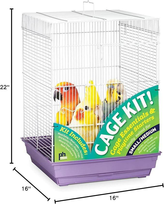 Prevue Pet Products Square Roof Bird Cage Kit - Ideal for Small Birds, Stand Compatible, Simple Cage Assembly, Easy to Clean and Maintain - White and Purple