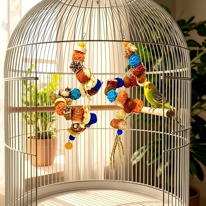 Natural Bird Rope Perches, Parakeet Swing Chew Toy, Birdcage Hanging Toy for Conure Cockatiel Budgies Lovebird Parrot
