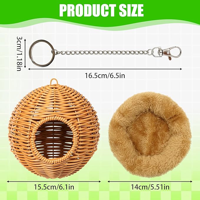 Bird Nest for Cage Hanging Small Bird Bed with Mat Washable Bird Hammock Hamster Toys Parakeet Nest Warm Bed House Cage Accessories for Parrot Finch Budgie Canary (Brown)