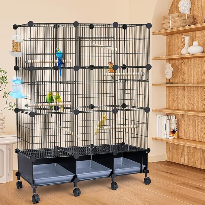 VISCOO Encrypted Bird Cage (46" x 36" x 12"), with Wooden Perches, Metal Parakeet Cage with Slide-Out Tray, Water Bottle&Feeder, Bird Cages for Parrot,Parakeets,Cockatiel,Small Mid-Sized Birds